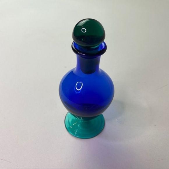 Vintage Blue Green Glass Bottle Jar Ombre Decanter - Picture 11 of 13